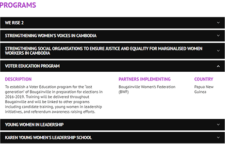 interactive accordion on microsite