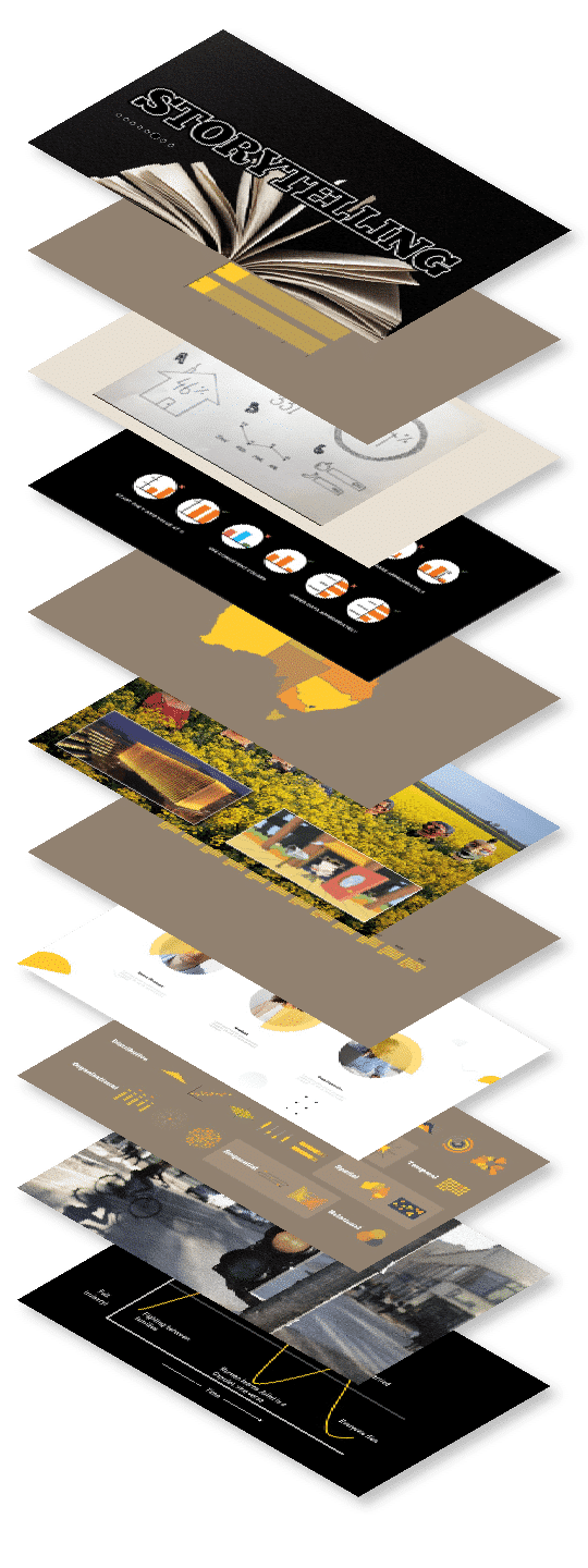 Slides showing workshop content for the Visual Storytelling for Governnment training