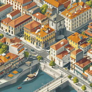 Illustration of Porto, Portugal, site of a data visualization conference