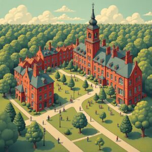 Illustration of a building used in a design conference in England