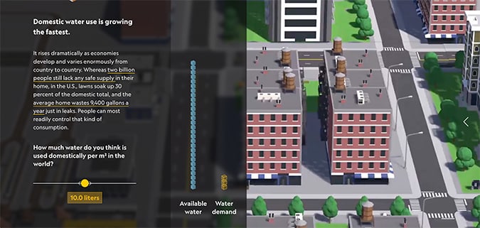 Information visualization example from National Geographic, showing an isometric building and typography