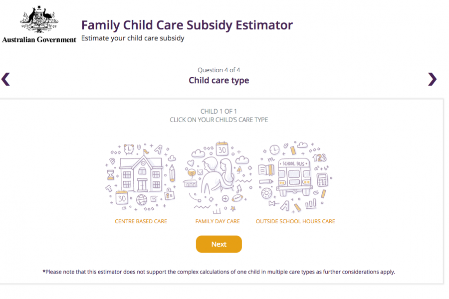 Department of Education and Training Child Care Subsidy Estimator
