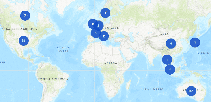 Die Agentur Datalabs wurde beauftragt, die Liste der Partner und Verbindungen der Universität Melbourne in der ganzen Welt in eine interaktive Karte zu verwandeln, die auf der Startseite der Website erscheinen sollte.