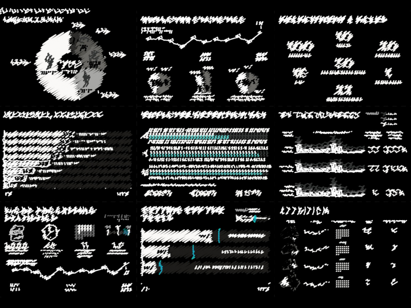 Dashboard design sketch in black and white