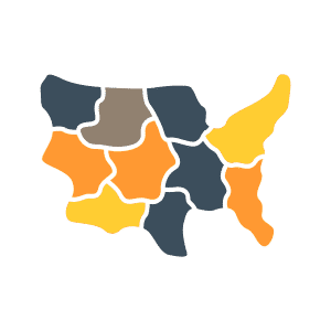 A cartogram of the United States, showing data on a representational map