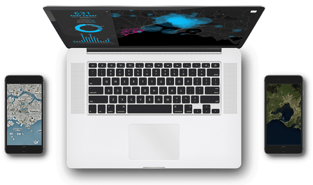 Image showing Tableau map experience on laptop and two mobile phones